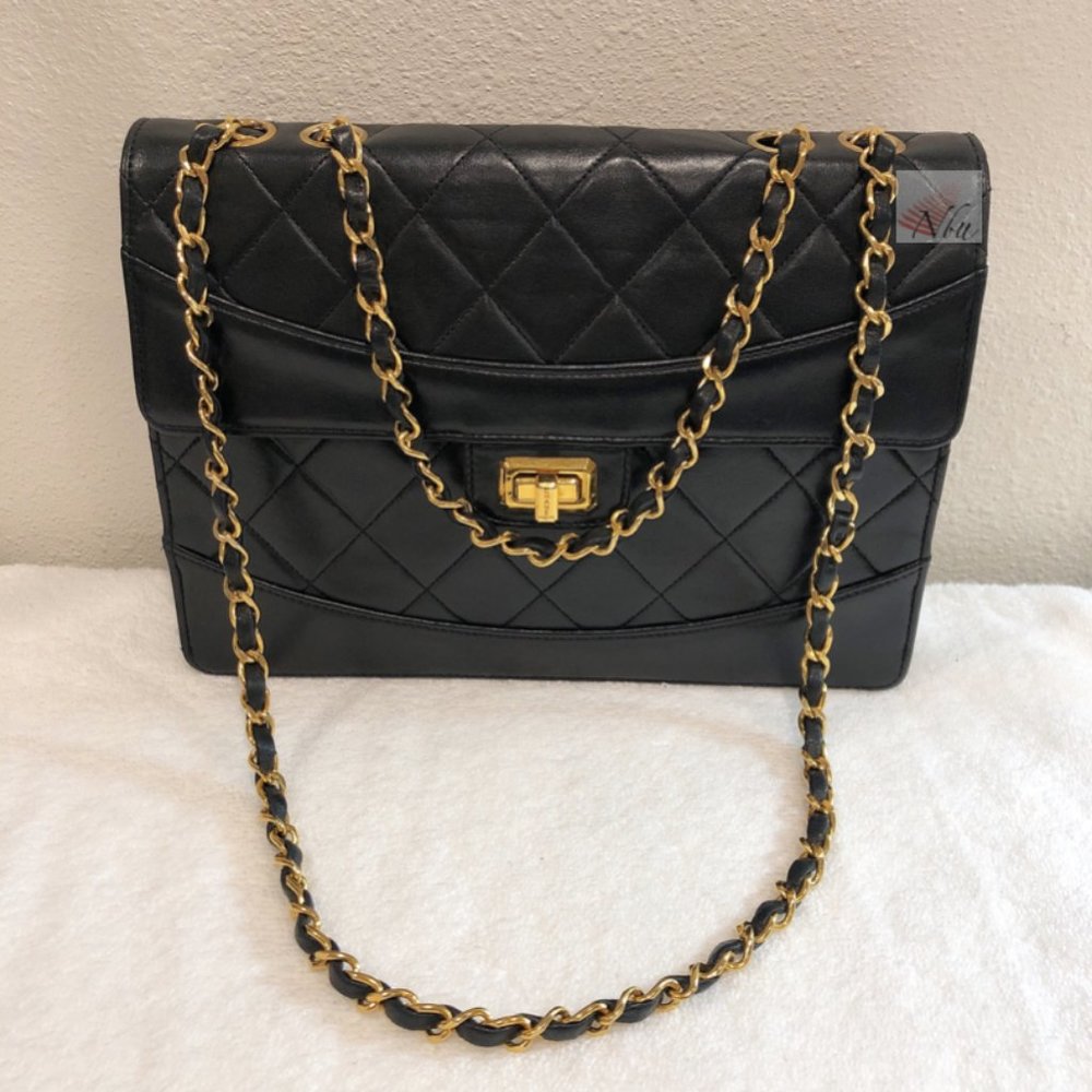 SOLD CHANEL Lambskin Black Gold Rectangle Flap Bag
